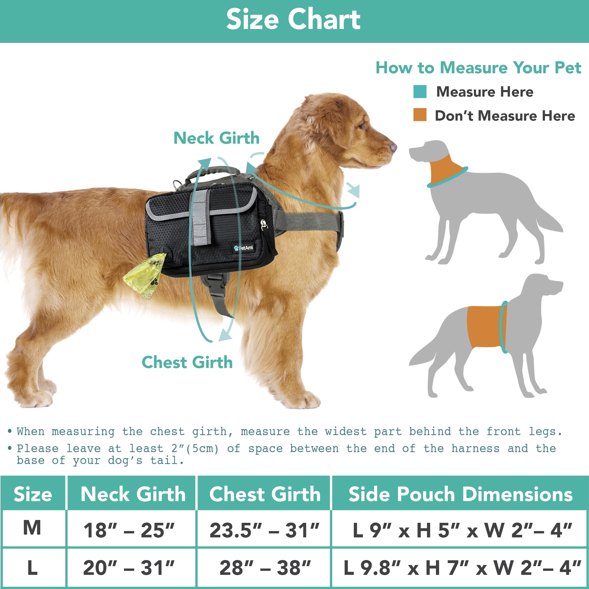 PetAmi Dog Backpack for Medium & Large Dogs, Saddle Bag for Dogs to Wear for Hiking, Pet Backpack Harness Dog Pack with Reflective Side Pockets for Walking Running