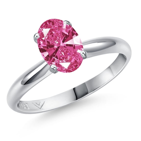 Gem Stone King PLAT-900 Platinum Pink Zirconia Engagement Ring for Women | 1.21 Cttw | Oval 8X6MM | Gemstone Birthstone | Size 8