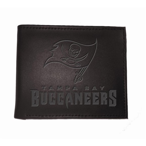 Team Sports America NFL Tampa Bay Buccaneers Portefeuille Noir / Bi-Fold / Logo Estampé sous Licence Officielle / en Cuir / Organisateur d'Argent et de Cartes / Boîte Cadeau Incluse