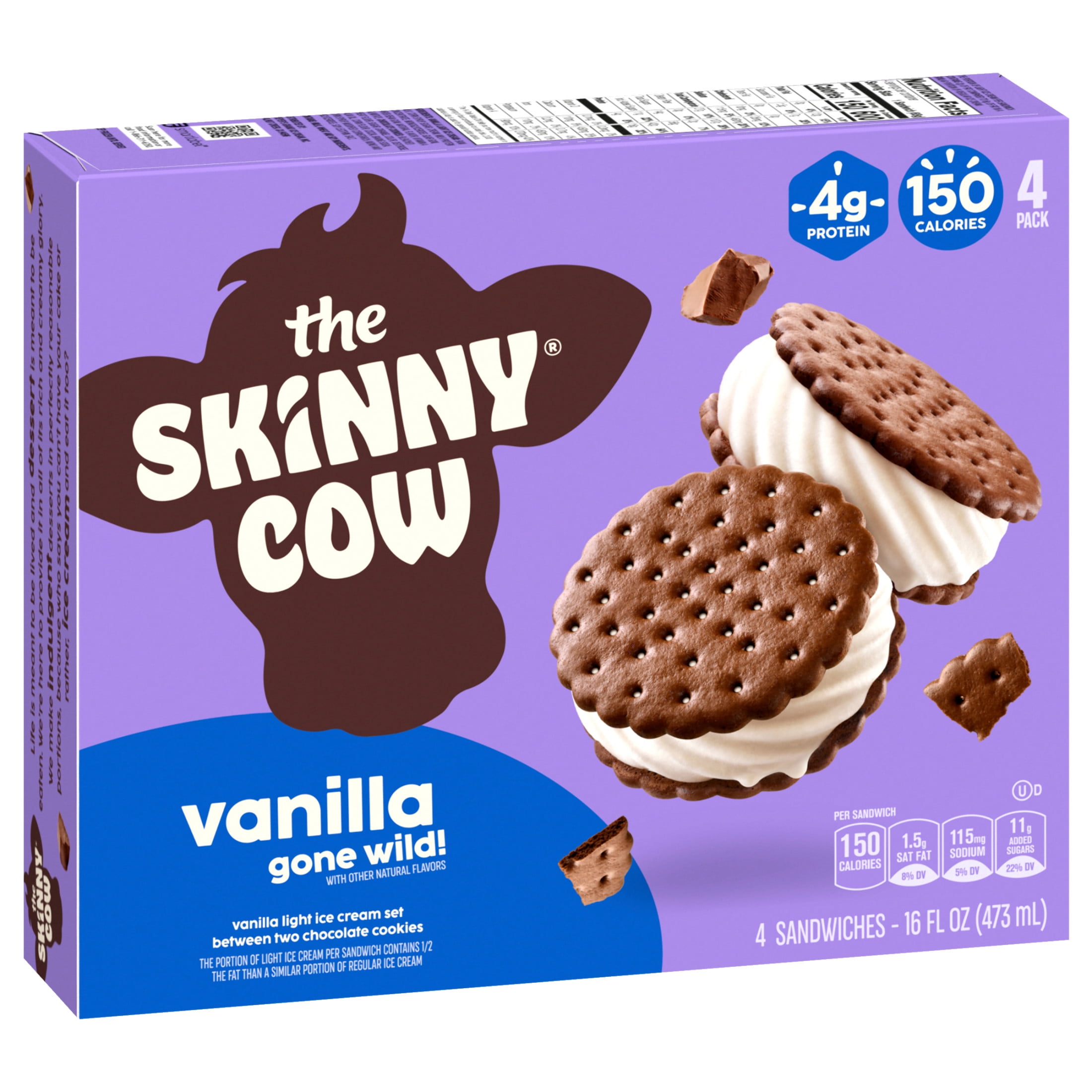 Skinny Cow Vanilla Gone Wild! Light Ice Cream Sandwiches, 4 Count