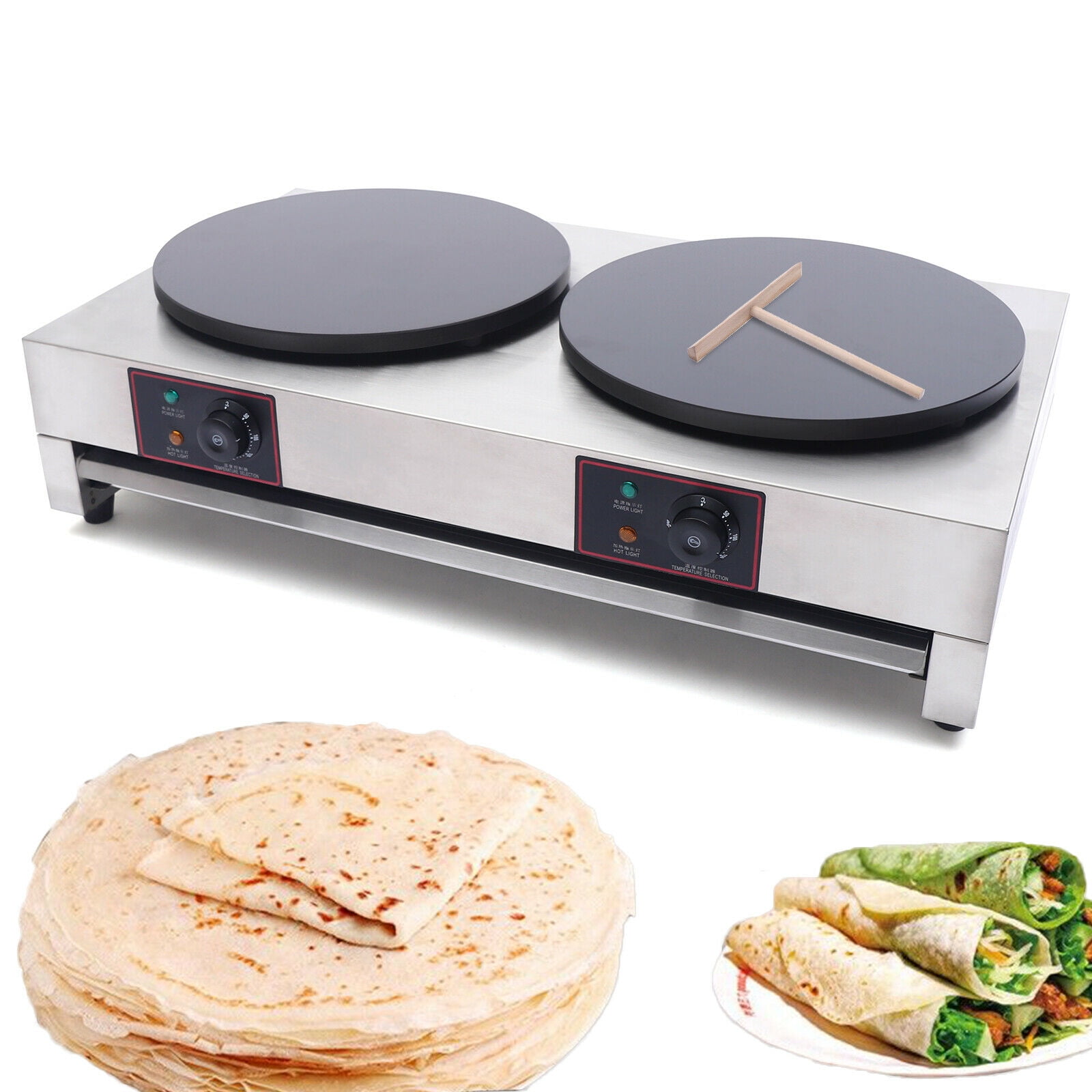 Commercial Crepe Maker Electric Pancake Maker with Double Pan Nonstick  Round Crepe Hotplate Griddle Machine Adjustable Temperature for Blintzes Eggs  Tortilla Commercial Electric Crepe Maker