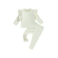 thumbnail image 1 of xiaxaixu Infant Baby Girl Fall Clothes Solid Ribbed Ruffled Long Sleeve Tops Pants Set Casual 2 Pcs Outfit, 1 of 8