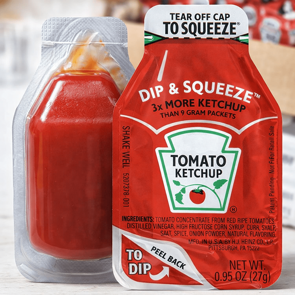 Heinz Tomato Ketchup Dip & Squeeze Packets – 0.95 oz Each (Pack of 20) – Peel to Dip or Tear to Squeeze, Single-Serve Condiment