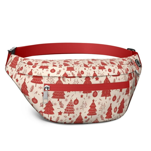 Fanny Pack Red Christmas Tree Pattern Waist Pack Bag,Running Cross Bag,Waterproof Large Fanny Packs for Women Men for Travel Running Hiking Cycling