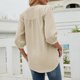 thumbnail image 5 of Blusa de verano con cuello en V y mangas 3/4 con lunares para mujer - Túnica con botones - Cintura fruncida favorecedora - Tallas S-XXL para uso informal/de oficina, 5 of 5