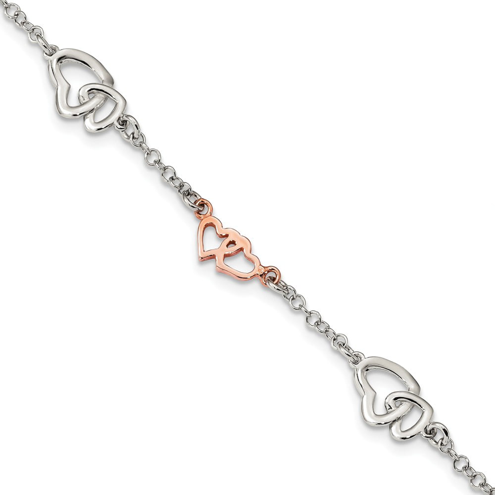 Sterling Silver Polished 3-D Puffed Fancly HeartLink Bracelet With Lobster Clasp Length 7.5 Inch