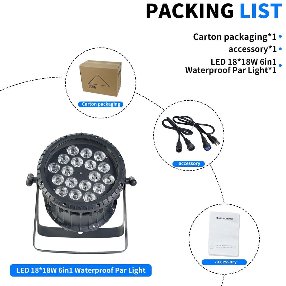 Waterproof 18x18W LED Par Can Lights Outdoor Stage Light IP65 RGBWAUV 6 in 1 DMX512