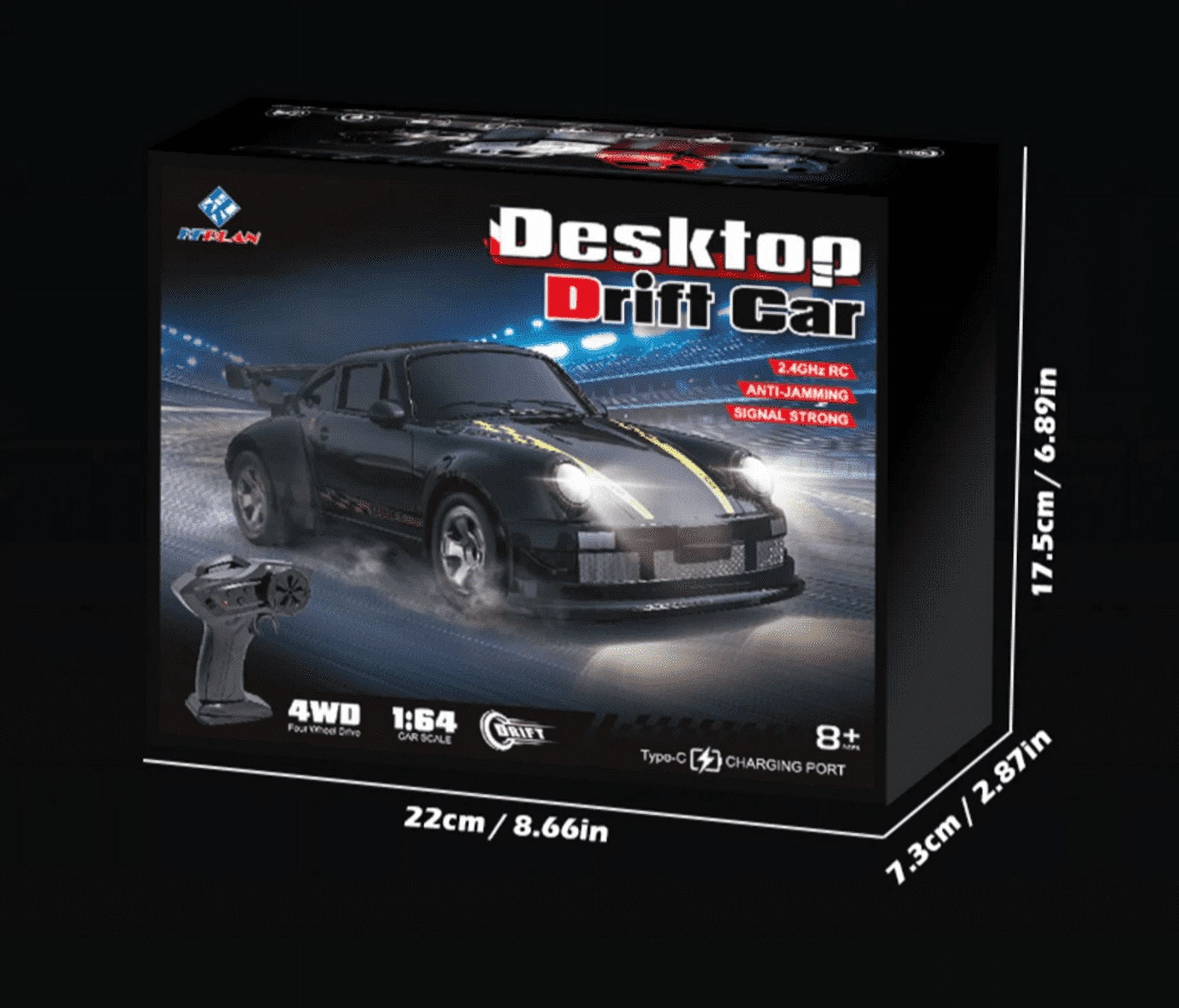 Drift RC Car Remote Control Racing Car Black 1/64 Scale