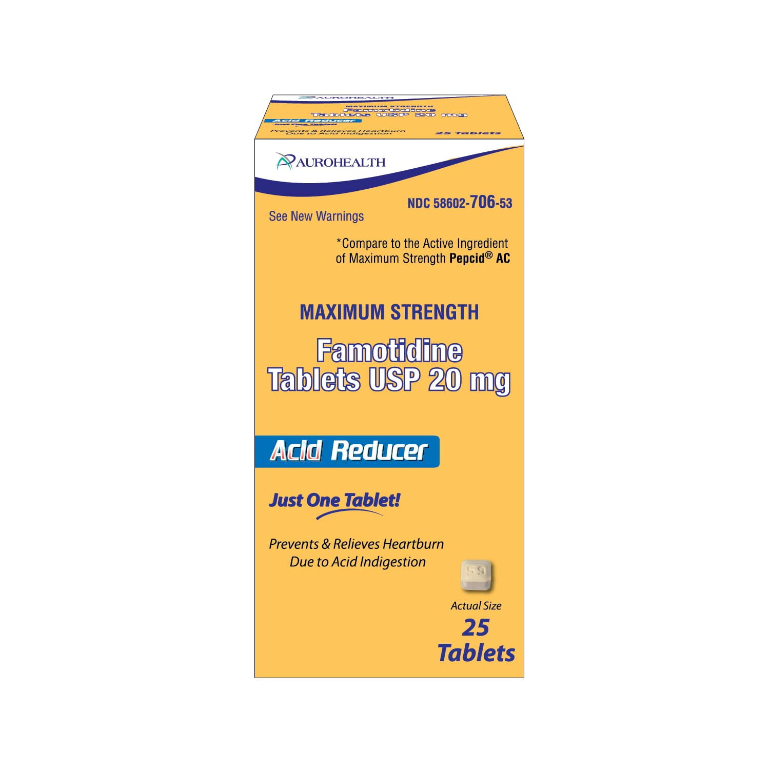 Aurohealth Acid Reducer for Heartburn and Indigestion Relief, 20mg Famotidine, 25 Tablets