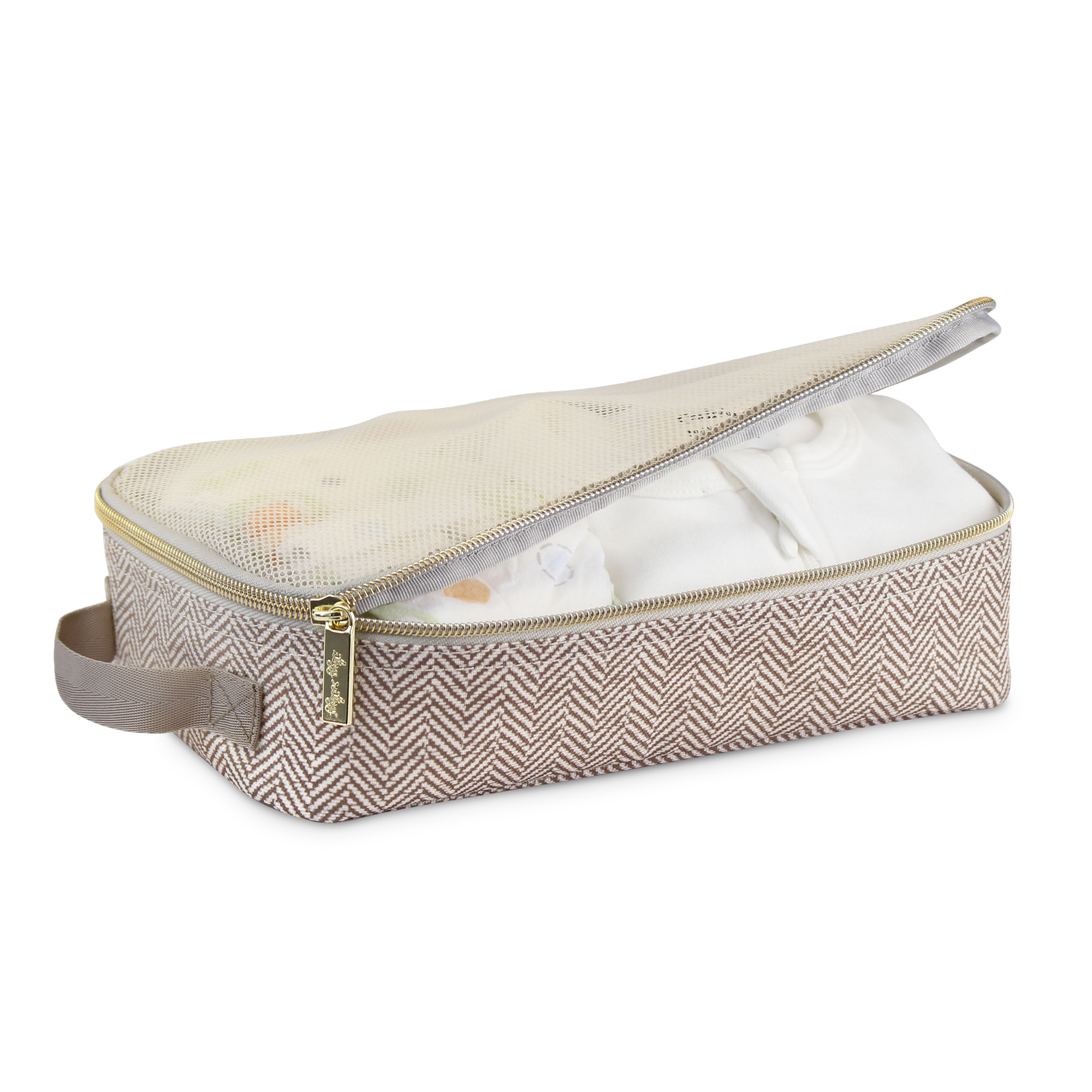 Itzy Ritzy Packing Cubes - Set of 3 Packing Cubes or Travel Organizers; Each Cube Features a Mesh Top, Double Zippers and a Fabric Handle; Taupe