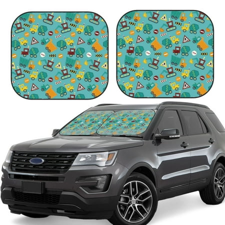 Cauagu Trucks And Excavators Cauagu {designName} Print Foldable Car Windshield Sun Shade | Front Windshield Shade for Sun | Fits Small Sedans Mini SUVs Hatchbacks-Small