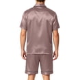 thumbnail image 4 of Homeyce Mens Silk Satin Pajamas Set Short Sleeve Sleepwear Button-Down Pjs Sets Two-Pieces Loungewear with Pockets,Brown S, 4 of 4