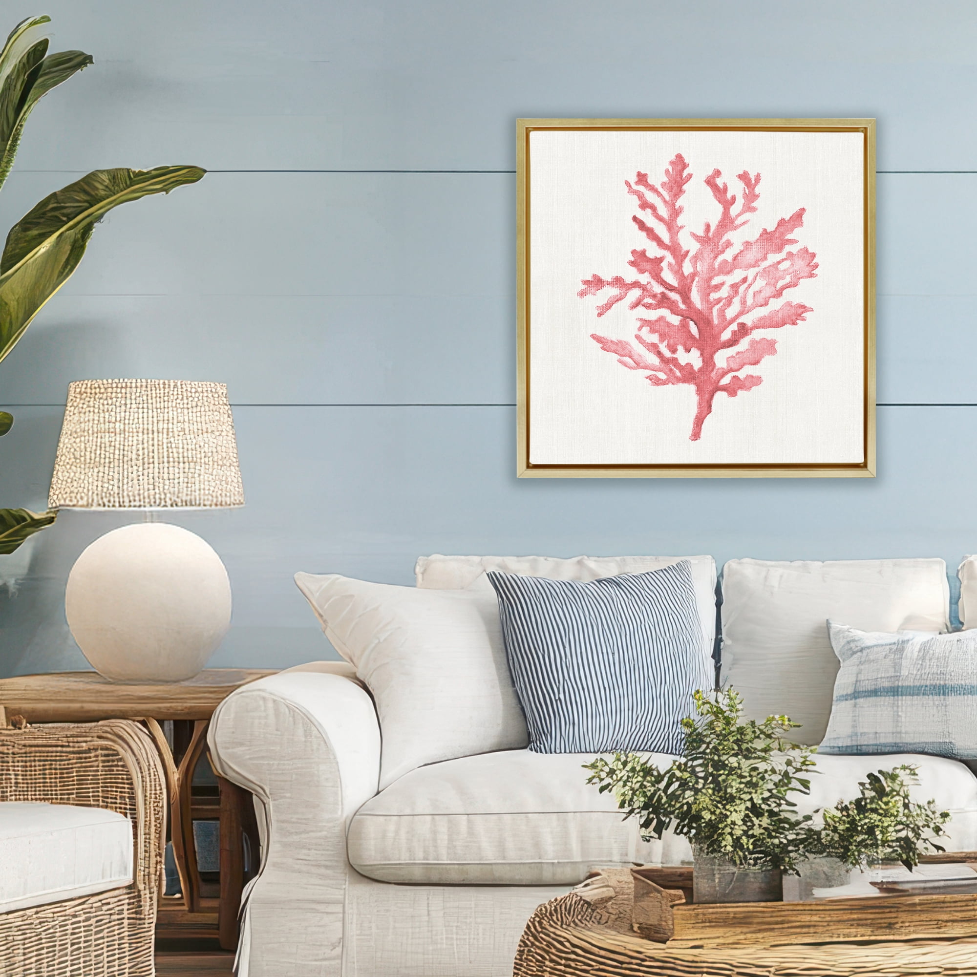 Stupell Industries Rosy Pink Coral Branch Gold Framed Floater Canvas Wall Art, design by Janet Tava