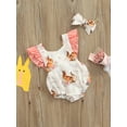 thumbnail image 3 of Wassery Infant Baby Girls Easter Romper Dresses Floral Rabbit Print Fly Sleeve Round Neck Jumpsuit Crotch Snap Buttons Headband 0-24M, 3 of 8