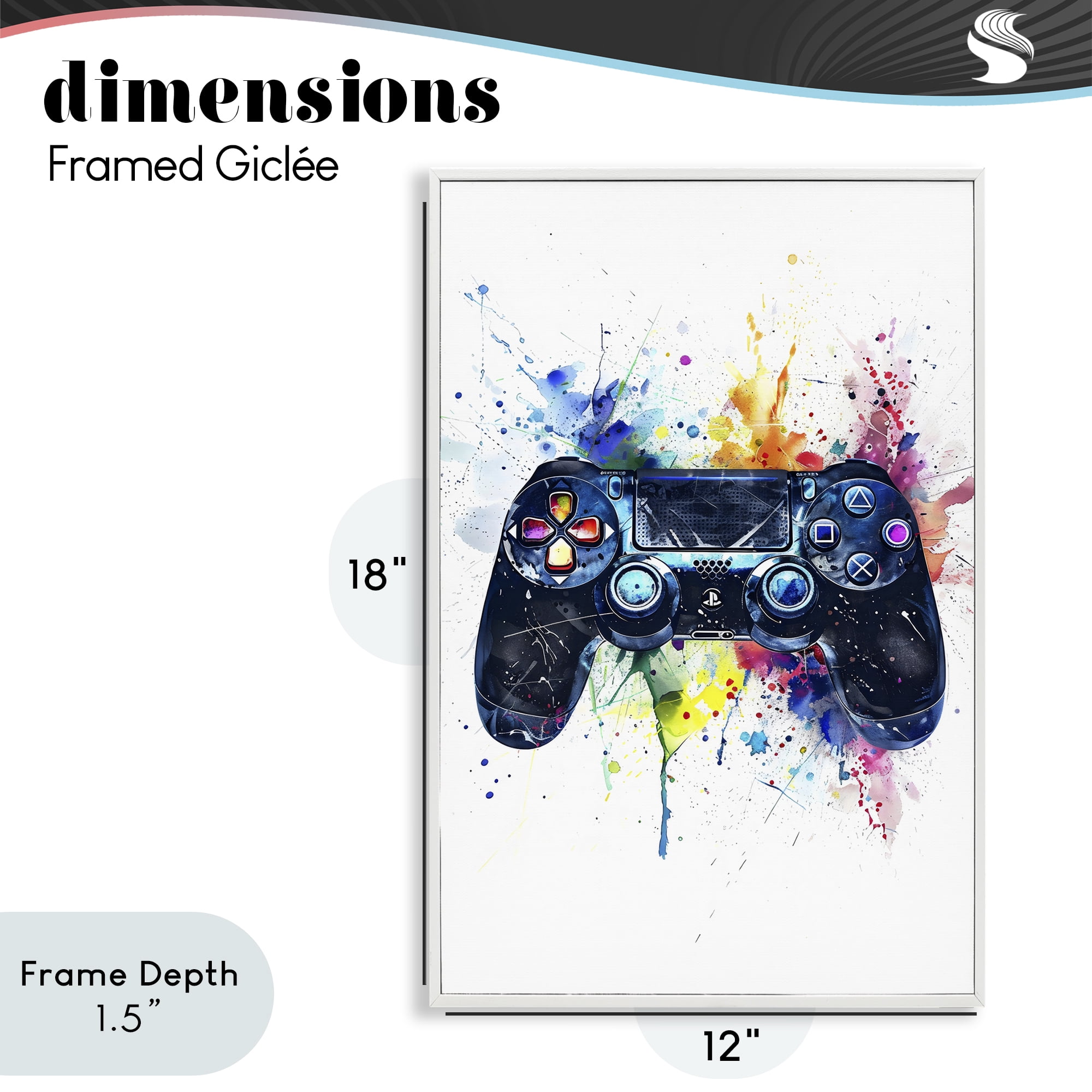 Stupell Industries Colorful Gaming Controller Splatter White Framed Giclee Art, design by Creative Studio