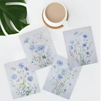PixonSign Frameless Wall Art Blue Wildflowers Floral Botanical Prints, Set of 4 Nature Wildernes Paintings, Rustic Wall Décor, Flower Plants Adhesive Canvas Poster for Home Decor - 8"x10"