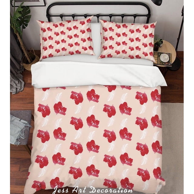 3D Tropical Greenery Red Quilt Cover Set Ropa de cama Set Fundas de almohada 225