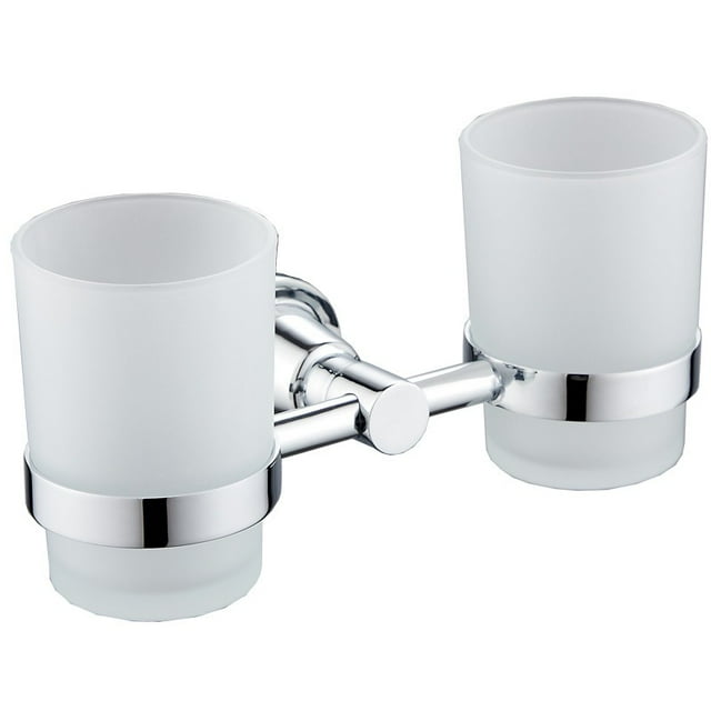 Vaso de Vidrio para Cepillo de Dientes Doble con Soporte Cromado (Vasos Dobles) Portacepillos de Inodoro, portavasos para lavabo