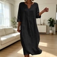 thumbnail image 4 of Women's Solid Midi Dress, Cowl Neck 3/4 Sleeve Button Detail Loose Casual Dress with Side Pockets for Summer Daily Outfits Black XXL(XXL), 4 of 6