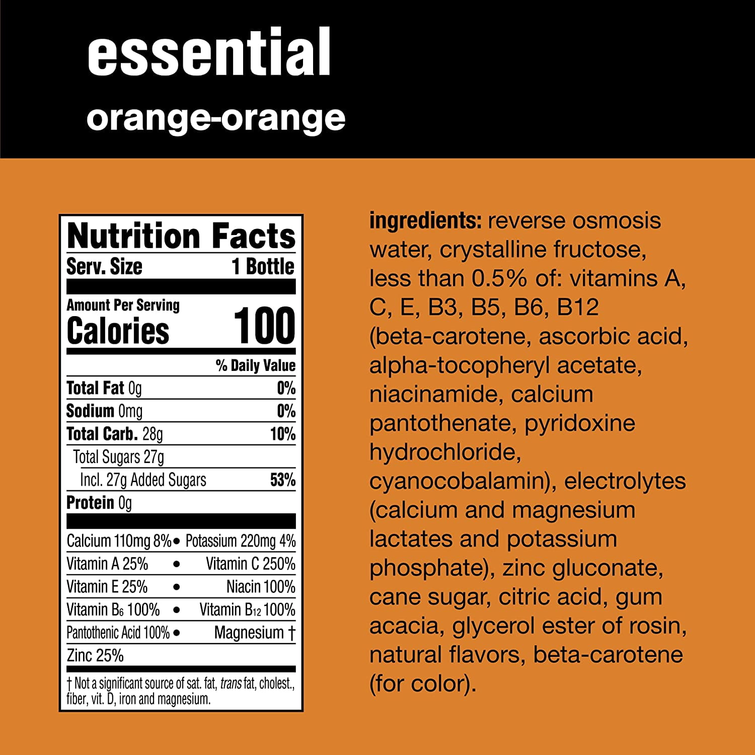 vitaminwater essential electrolyte enhanced water w/ vitamins, orange-orange drinks, 20 fl oz, 12 Pack