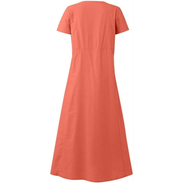 Xdegoge Orders Placed By Me Fashion Deals Linen Dress Women Short Sleeve  Summer Beach Dresses Crew Neck Flowy Maxi Sun Dress Basic Casual Solid  Color Vacation Dress with Pockets Fashion Deals -
