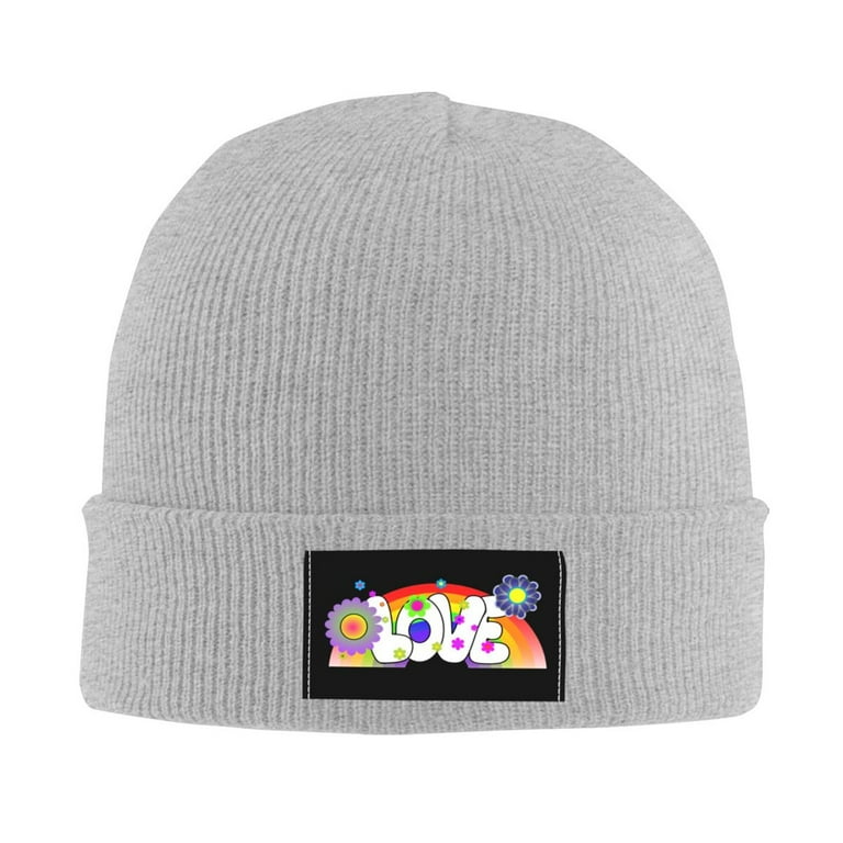 ZICANCN Love Flowers Rainbow Knit Beanie Hat, Winter Cap Soft Warm