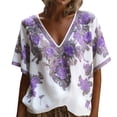 thumbnail image 3 of TaTaai Women’s V Neck Printed Short Sleeve T Shirts Casual Loose Blouses Soft Polyester Tops Summer Spring Daily Tees Gift, 3 of 6