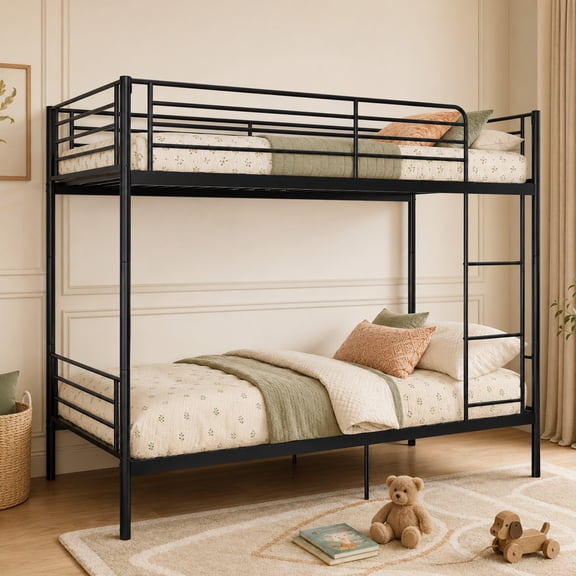 Alvantor Bunk Bed Twin over Twin, Metal Bunk Bed for Kids with Ladder, Converted Into 2 twin bed Black