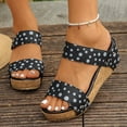 thumbnail image 2 of Rokment Women's Polka Dot Cork Footbed Slip on Dress Sandals Retro Beach Casual Leather Open Toe Platform Wedge Chunky Heels Slides Comfortable Backless Walking Summer Shoes Dark Gray Size 8, 2 of 5