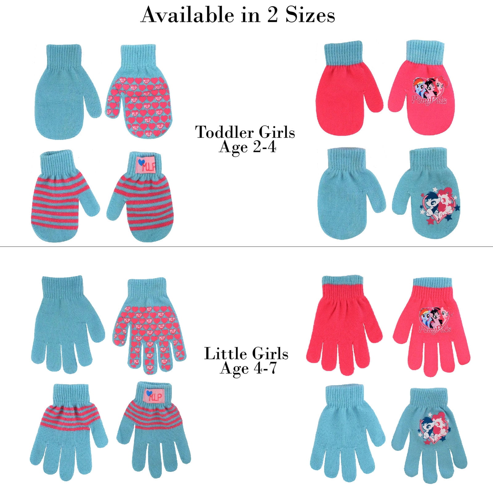 Hasbro Hasbro Little Girls My Little Pony 4 Pair Gloves or Mittens Cold Weather Set, Age 27