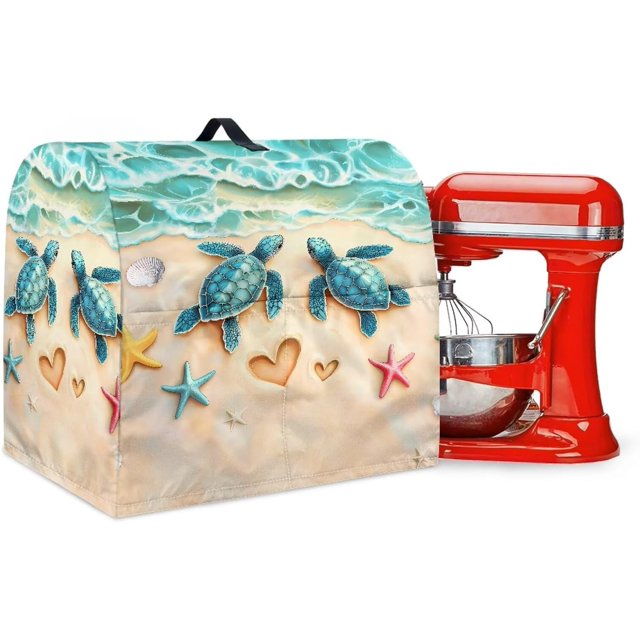Beach Turtle Starfish Mixer Cover Compatible with 4-8 Qt Kitchen Aid Mixer Covers Anti-Stain Kitchen Appliance Dust Cover with Handle Pockets