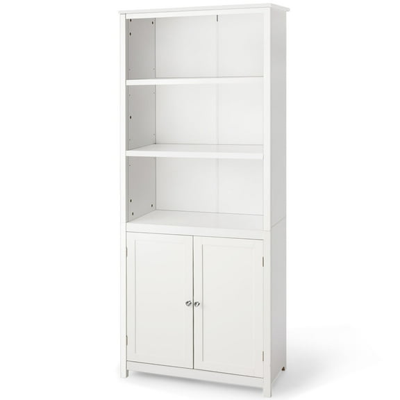 Costway Bookcase Shelving Storage Wooden Cabinet Unit with Adjustable Shelves and Bottom Doors White 29in x 14in x 72in HW61830