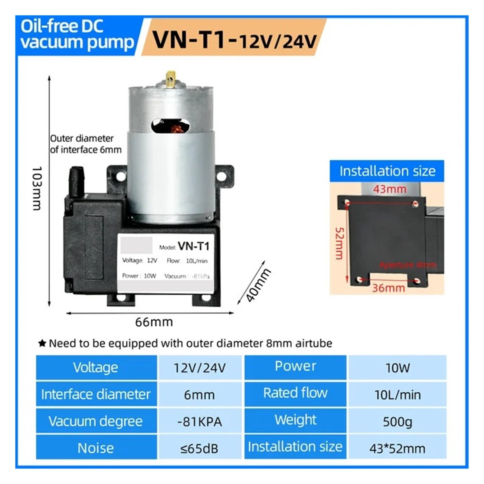 12V/24V DC Diaphragm Vacuum Pump, Electric Negative Pressure Suction Vacuum Pump