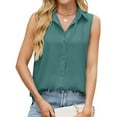 thumbnail image 2 of Womens Sleeveless Button Down Shirt Collared Blouse Casual Office Shirts Basic Tank Top Dark Green M, 2 of 10
