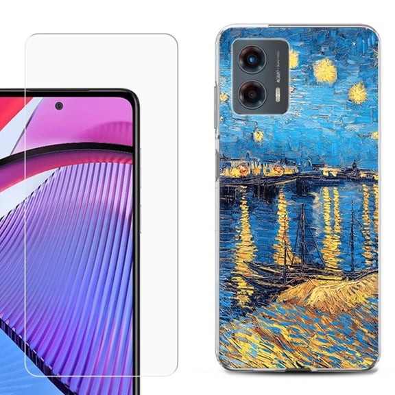 OneToughShield ® Compatible with Motorola Moto G 5G 2023, Shockproof Phone Case, with Tempered Glass Screen Protector - Starry Night Rhone