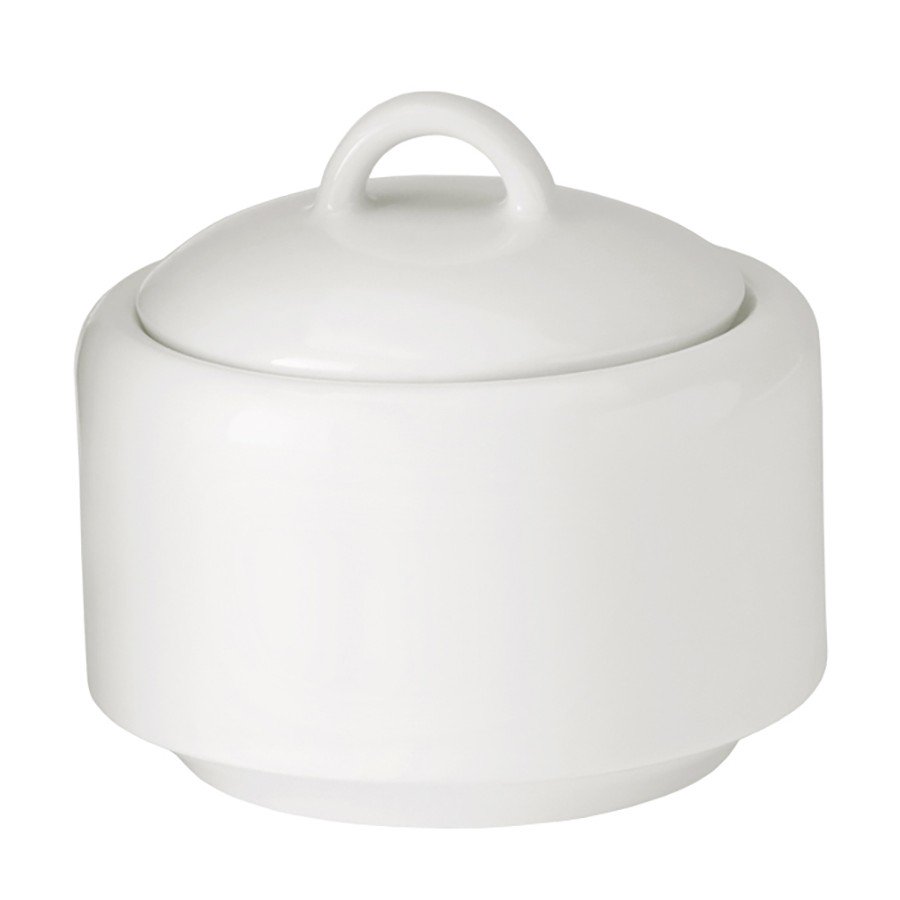 8.5 Oz. Bright White Porcelain Sugar Bowl With Lid