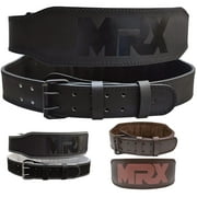 MRX Weight Lifting Belt Genuine Leather - 4 Inches Wide 8mm Thick Padded Lumbar Back Support Double Prong Powerlifting Belts Heavy Duty Deadlifts Workout Squats & Exercise Belt for Men & Women