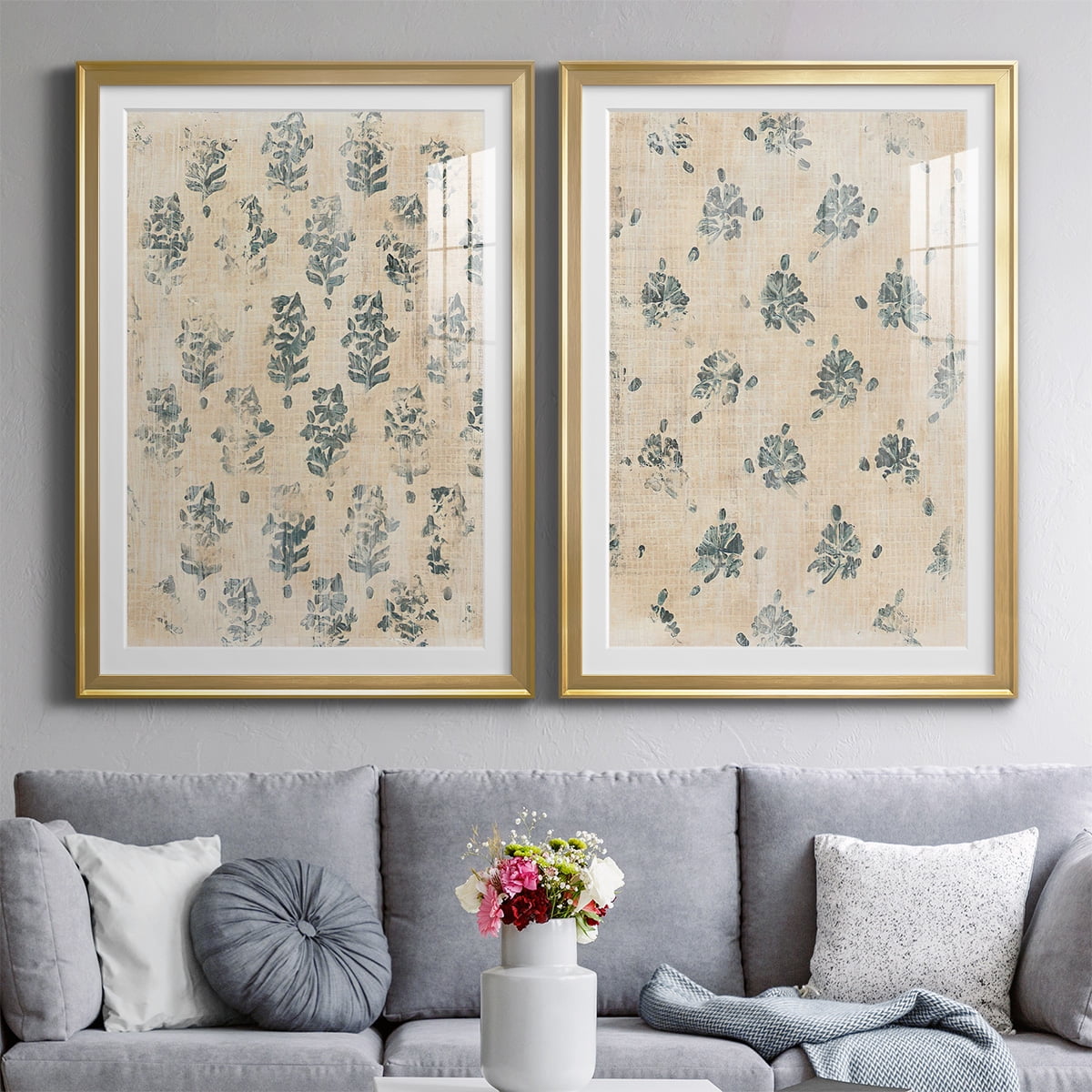 Wexford Home Vintage Blockprint I Premium Framed Print, 18.5" x 24.5" - Ready to Hang, Gold (Set of 2)