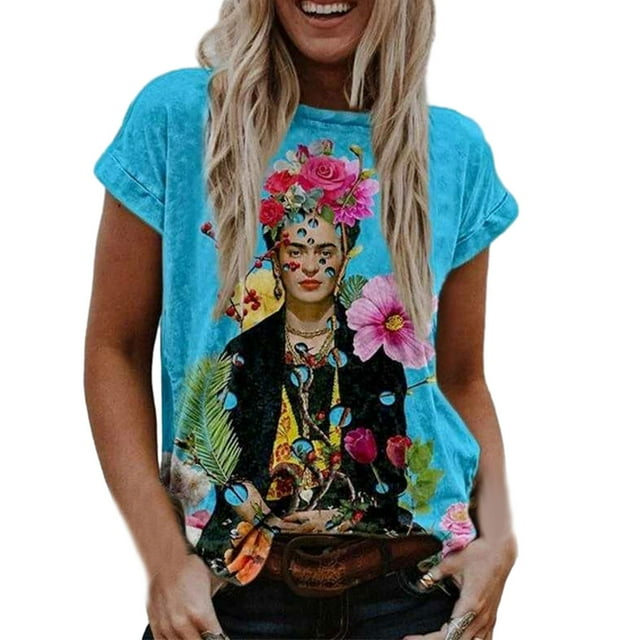 Qarigey Camiseta con pintura al óleo para mujer, blusa de manga corta con estampado gráfico, camisa divertida, ropa de moda, sudadera Type2 NO2
