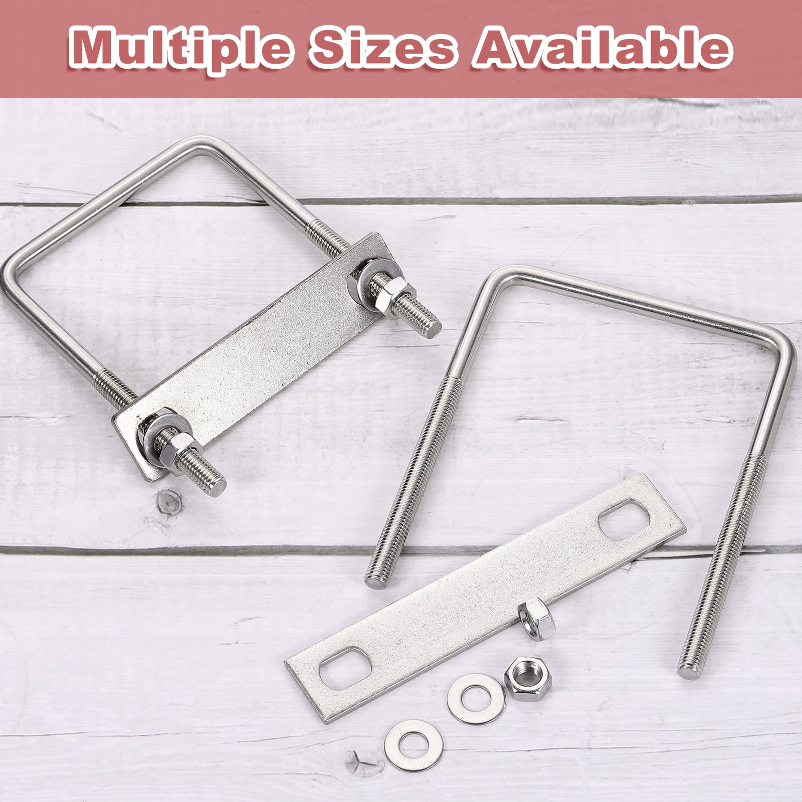 Uxcell 4 Sets 304 Stainless Steel Square U-Bolts, 3.54" Inner Width 5.12" Length M8