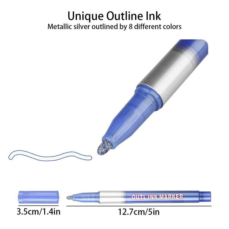 Artistro Outline Markers, 16 Outline Pens, 5 Cards, Gold und Silver  Metallic Outline Markers, Double Line Outline Pens, Self-Outline Metallic  Markers.
