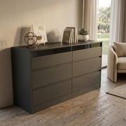 Modern 6 Drawer Dresser with LED Light, Storage Chest with Power Outlet , Organizer Caninet for Cloakroom or Dressing Room, 47.24L x 15.75W x 29.57H, Black