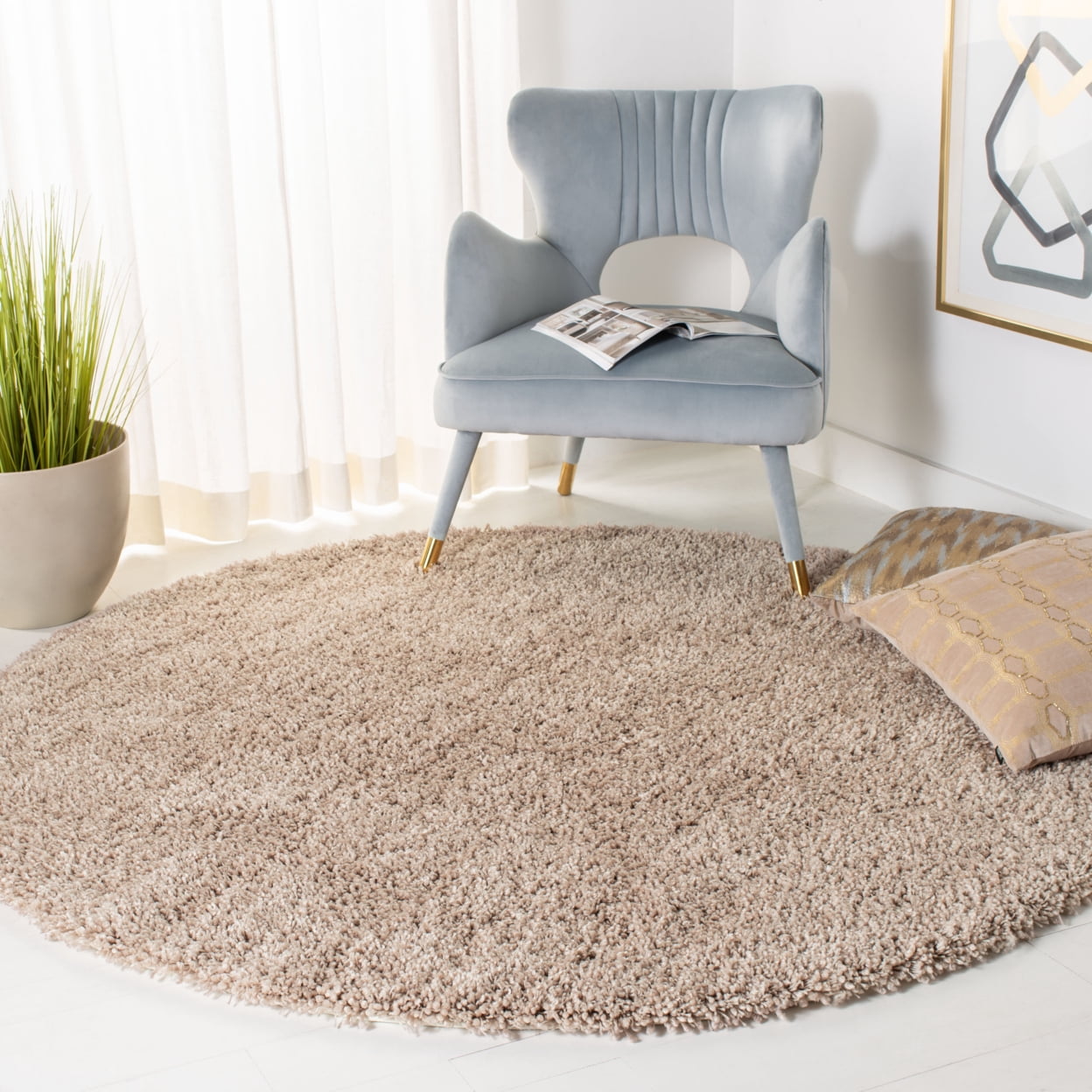 SAFAVIEH Glen Solid Plush Shag Runner Rug, Taupe, 2'3" x 12'