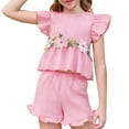 thumbnail image 2 of Spazoro Toddler Girls 2PC Outfit Set, Floral Embroidery Casual Ruffle Sleeve Shirt & Shorts Summer Clothes Set for Baby Pink Size 3-4, 2 of 9