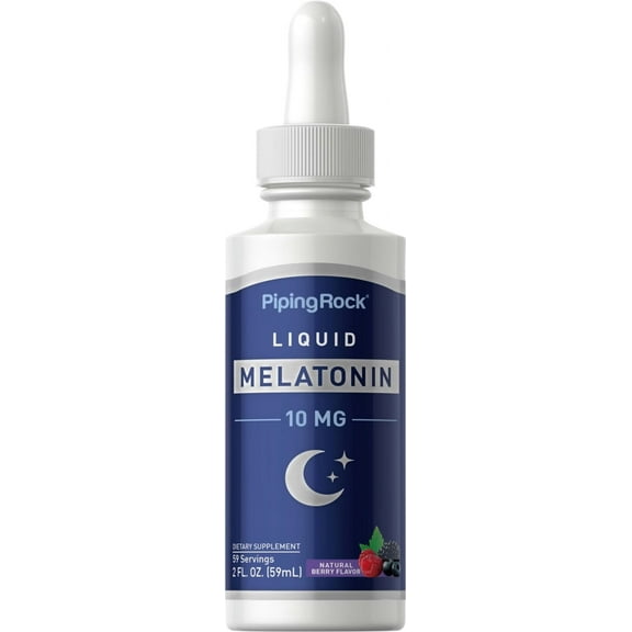 Liquid Melatonin 10mg | 2 fl oz Drops | Berry Flavor for Men and Women | by Piping Rock