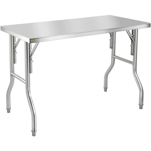VEVOR Mesa de Trabajo Comercial de 48 x 24 Pulgadas, Mesa Plegable de Acero Inoxidable Resistente con Carga de 600 Libras, Mesa de Trabajo de Cocina, Isla de Cocina de Acero Inoxidable Plateado VEVOR 121.9 x 63.5 x 17.8 centimeters