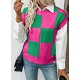 thumbnail image 6 of SHEWIN Short Sleeve Sweater for Women Crewneck Color Block Knit Tops 2025 Fall Trendy Cap Sleeve Sweater Vest Rose Red XL, 6 of 7