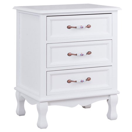 Gymax 3 Drawers Nightstand Storage Wood End Table Side ...