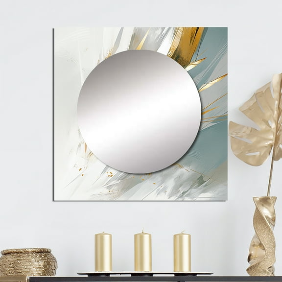 Designart "Mosaic Echoes Gold Cream Abstraction" Cubism Square Mirror For Wall Decor - Large Gold Square Mirror Printed Wall Decor - Transitional Square Living Room Mirror
