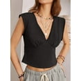 thumbnail image 3 of Womens Crop Tank Tops Deep V-Neck Summer Tee Pleated Back Cropped Going Out Tops Y2k - Shirts Streetwear Black L, 3 of 6